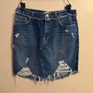 Current/Elliott Blue Distressed Mini Skirt